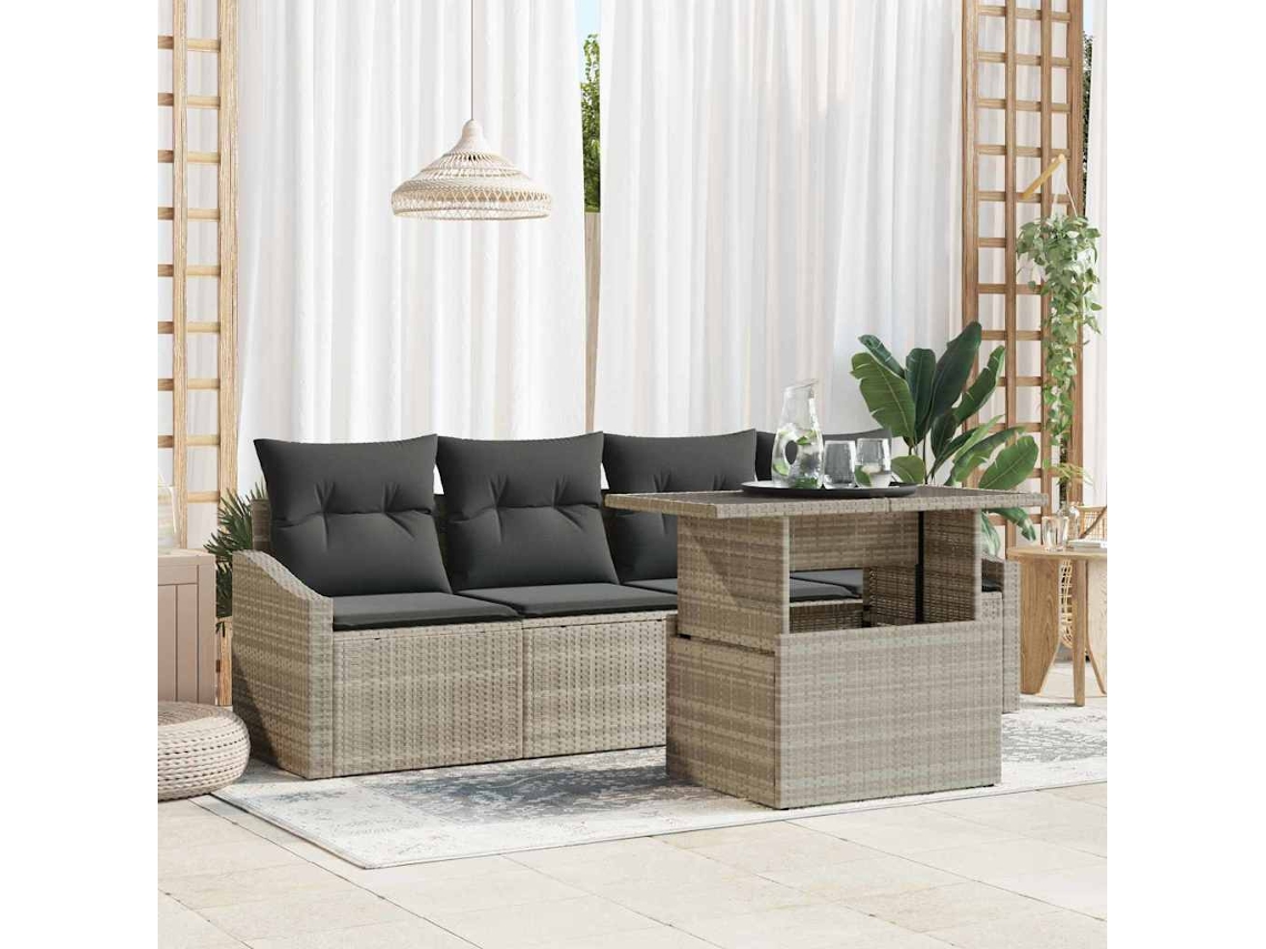 Vidaxl Conjunto De Sofá De Jardim 5 Unid. Cinzento-claro Vime Pe