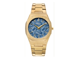 Relógio de Quartzo Masculino com Folhas em Relevo. MDUG (azul Celeste Dourado)