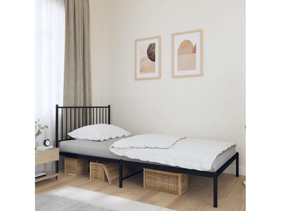 Vidaxl Estrutura De Cama Com Cabeceira 107x203 Cm Metal Preto