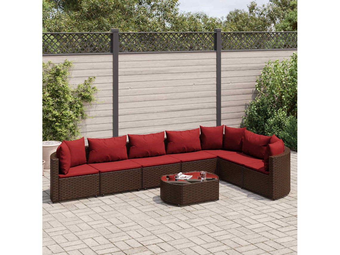 Jogo de Sofá Jardim 8 Peças C/ Almofadões Vime Pe Marrom Dkd Home Decor
