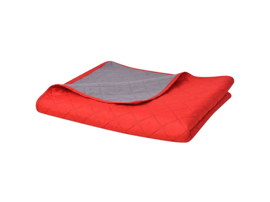 Vidaxl Colcha Dupla Face Acolchoada 170x210 Cm Vermelho E Cinzento