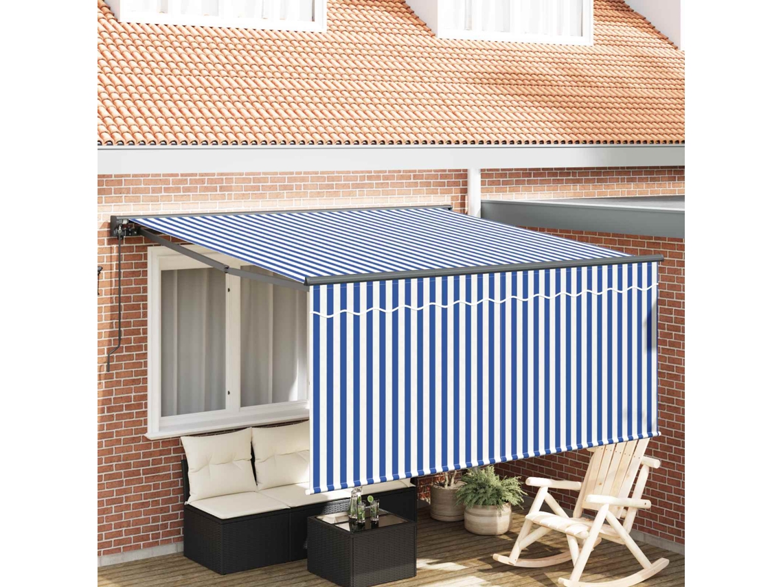 Vidaxl Toldo Retrátil Azul E Branco 300 X 250 Cm Poliéster E Alumínio