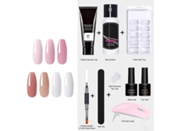 Nail Extension Gel Kit With Mini Lamp Uv Gels Brush False Tips Clip Base Coat To P For Art Start GOKOCO