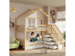 Beliche Infantil 90x200 Cm Com Gavetas Escada Segurança E Janelas Sem Colchão