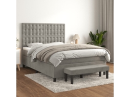 Vidaxl Cama Com Molas/colchão 140x190 Cm Veludo Cinzento-claro