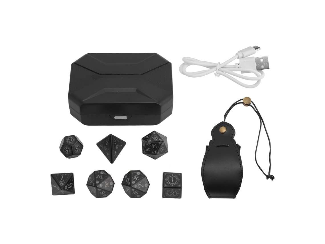 Aetheria 7 Dados Eletrônicos Led Recarregáveis com Compartimento de Carregamento para Rpg e Jogos de Mesa