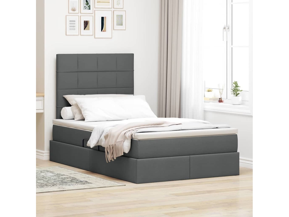 Vidaxl Cama De Armazenamento Led Com Colchão Cinzento-escuro