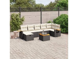 Vidaxl 8 Pcs Conjunto Sofás De Jardim Com Almofadões Vime Pe Preto