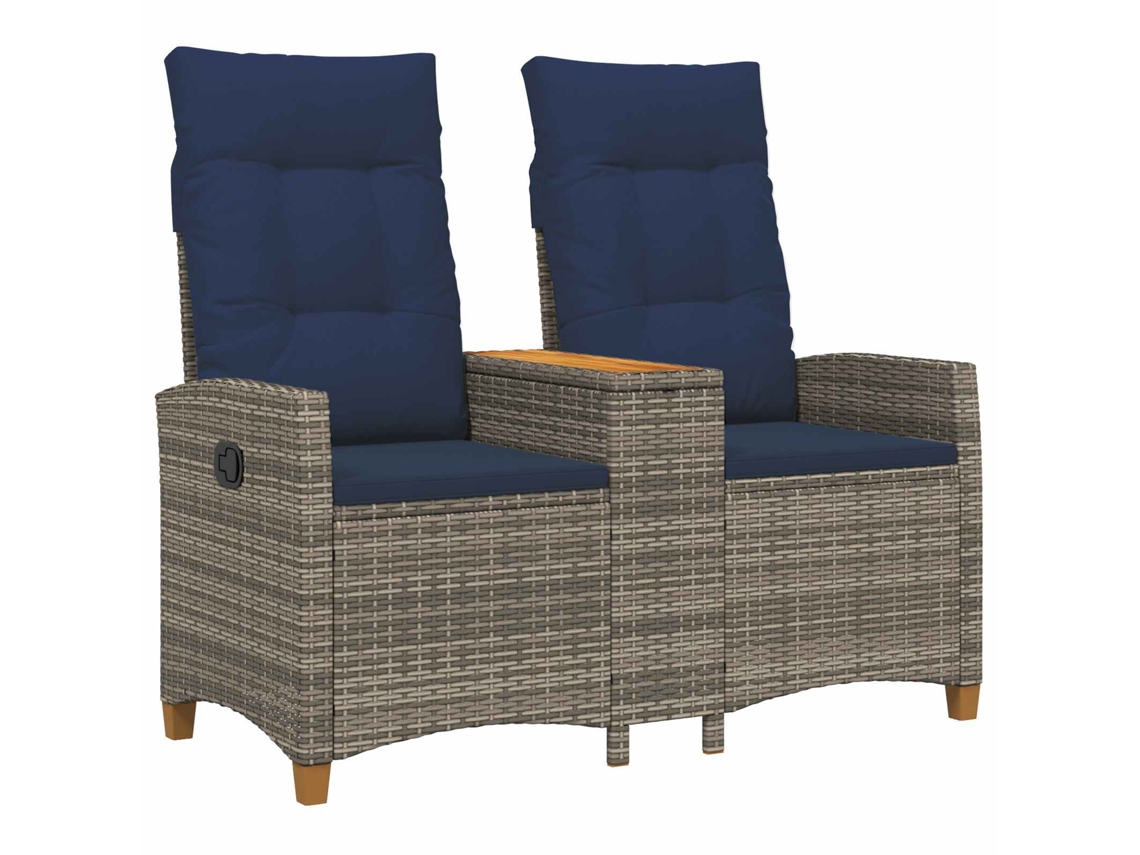 Maison Exclusive - Banco Reclinável Com Mesa Cinza E Azul Marinho Vime Pe