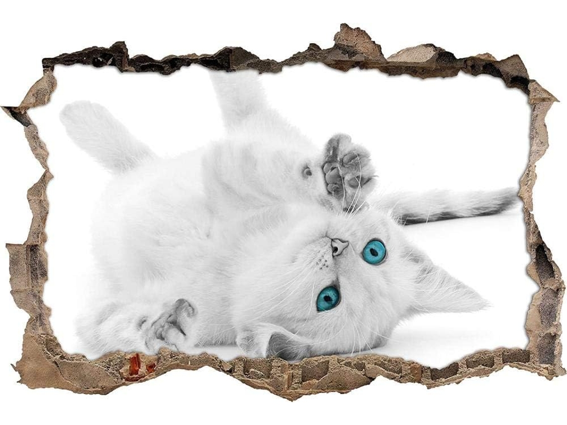 Adesivo de parede com gatinho fofo de olhos azuis, ideal para sala de estar, quarto, cozinha, escritório, para adultos e crianças, 50x70cm
