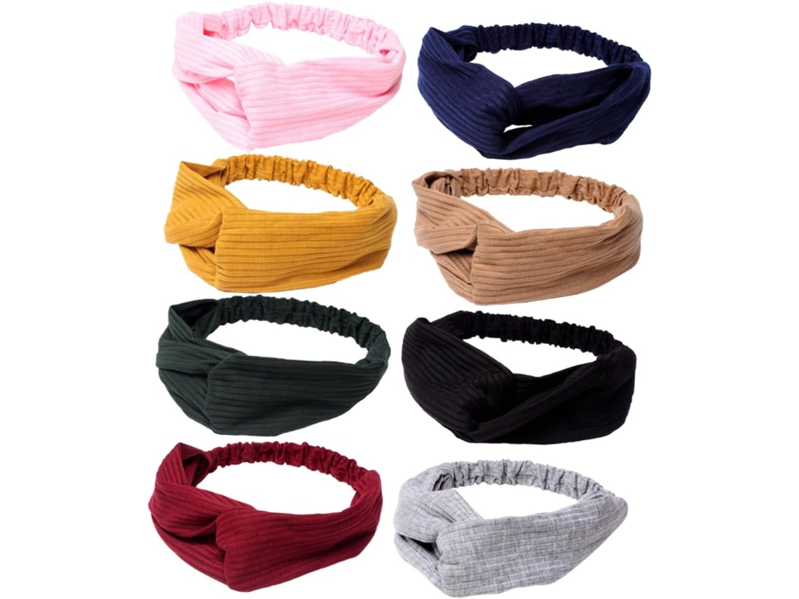 Conjunto De 8 Faixas Elásticas Para Cabelo Esportivas, Ideais Para Ioga E Banho, Nas Cores Preto E Azul.