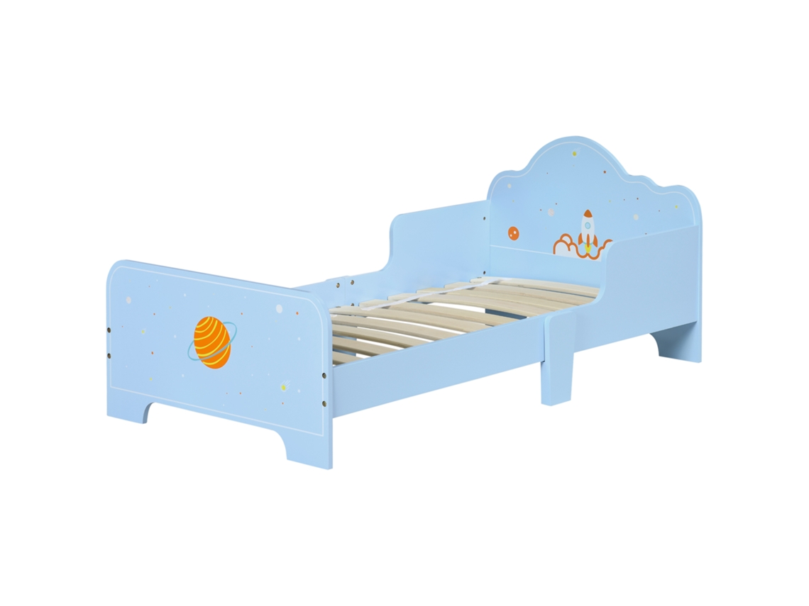 Cama Para Crianças De 3-6 Anos 143x74x59cm Infantil De Madeira Com Barreiras De Proteção Azul