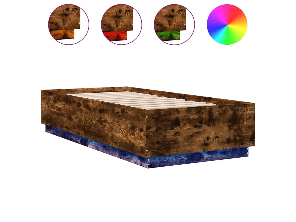 Estrutura Cama com Luzes Led Derivados Madeira Carvalho Fumado MAISON EXCLUSIVE