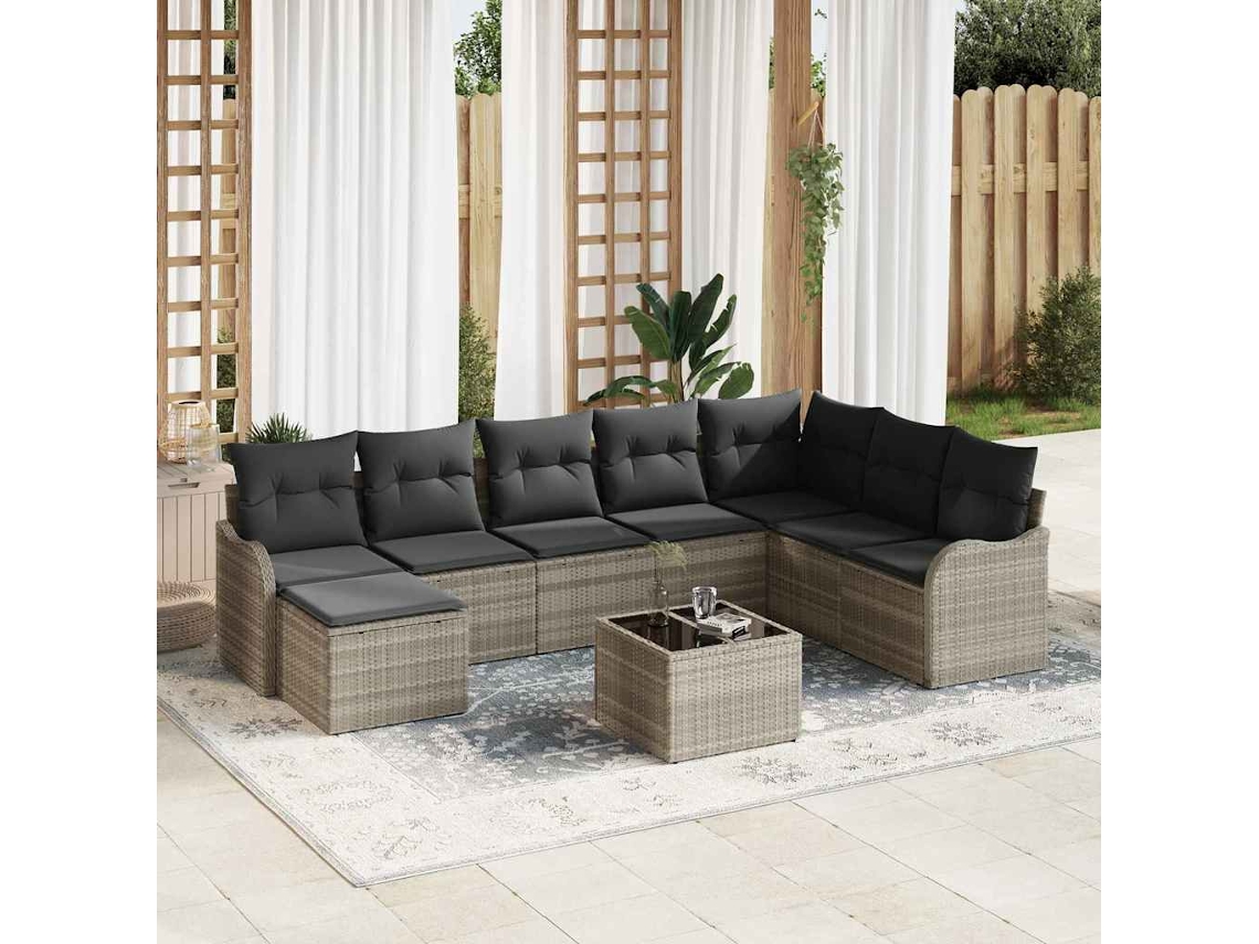 Vidaxl Conjunto De Sofá De Jardim 9 Unid. Cinzento-claro Vime Pe