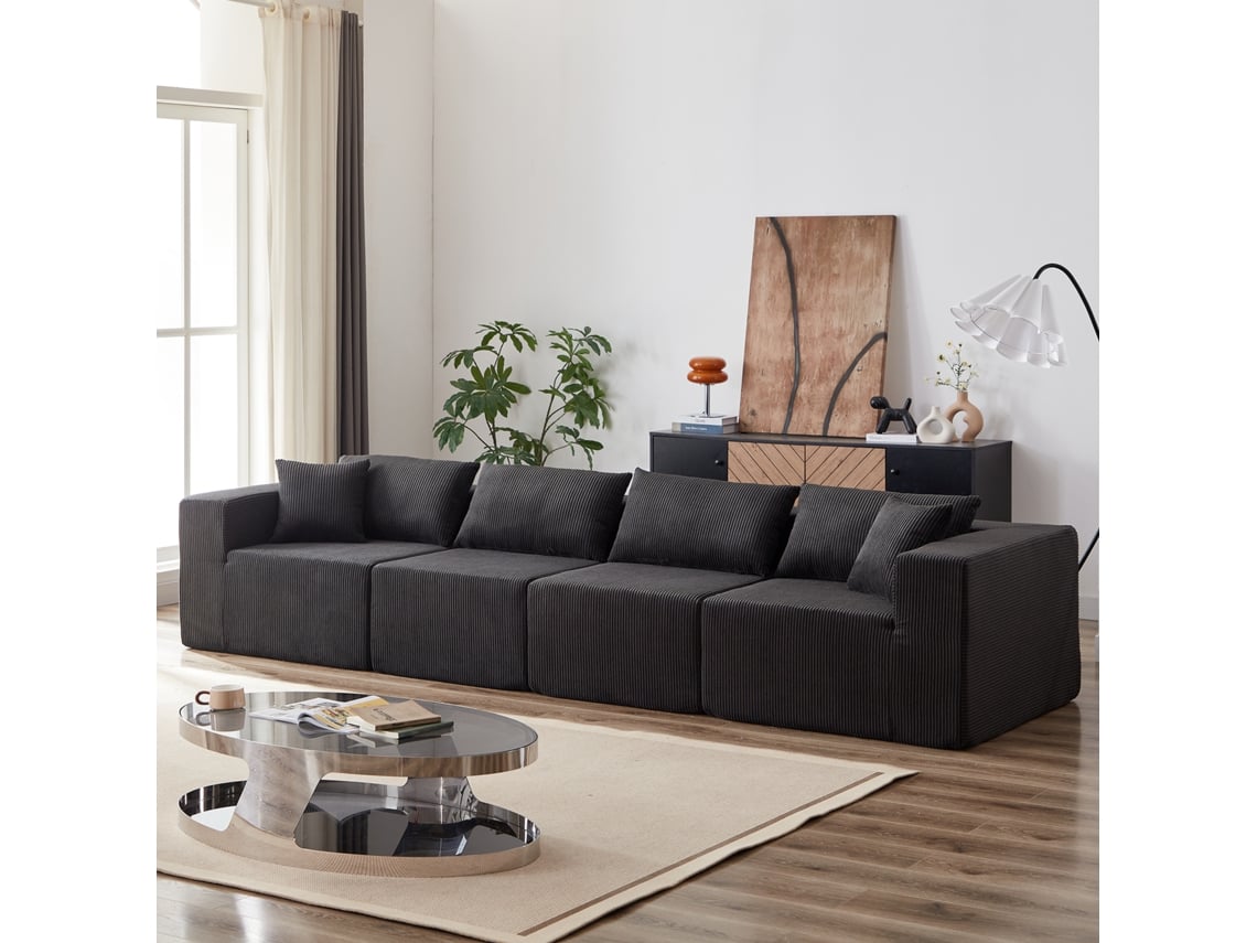 Sofá Modular Em L De Veludo Cotelê De 104 Polegadas, Conjunto De Sofá De Chão De Luxo, Móveis Estofados Para Interiores