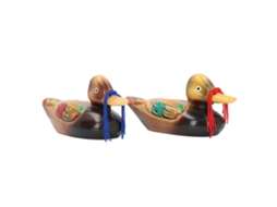 Figura De Pato Mandarim Madeira Par 22cm
