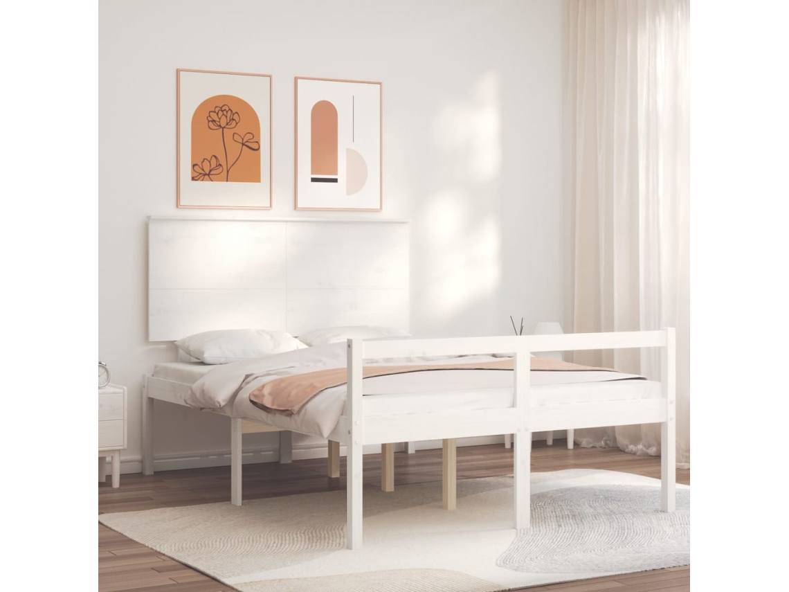 Vidaxl Cama Para Idosos Com Cabeceira 120x200 Cm Madeira Maciça Branco
