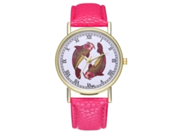 Relógio casual moderno analógico de quartzo com pulseira de liga metálica e pulseira de couro T66-a vermelho rosado
