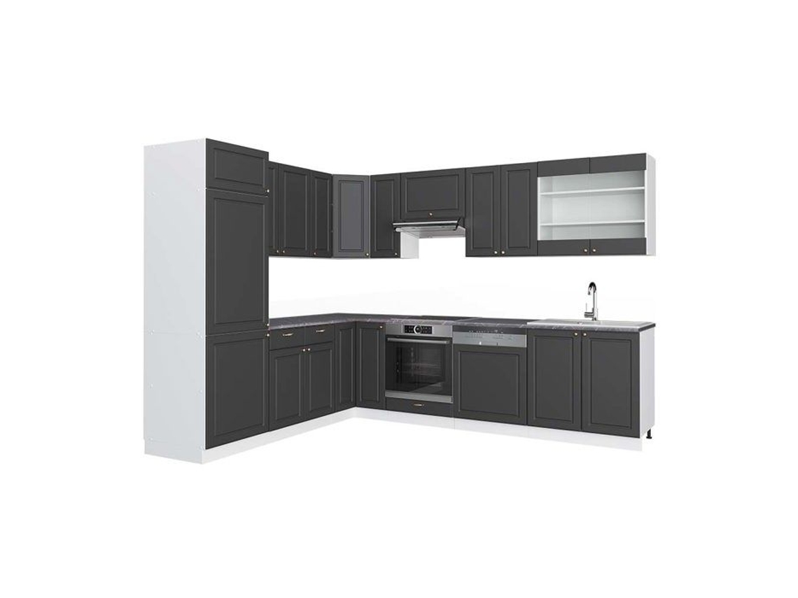 Cozinha de canto Fame-Line, 227 x 287 cm, PT Antracite, Antracite-dourado/branco, Vicco