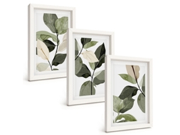 Composição De Quadros Planta Boho Pintada Folhas Espelharte (3 Peças 20x30 Cm)