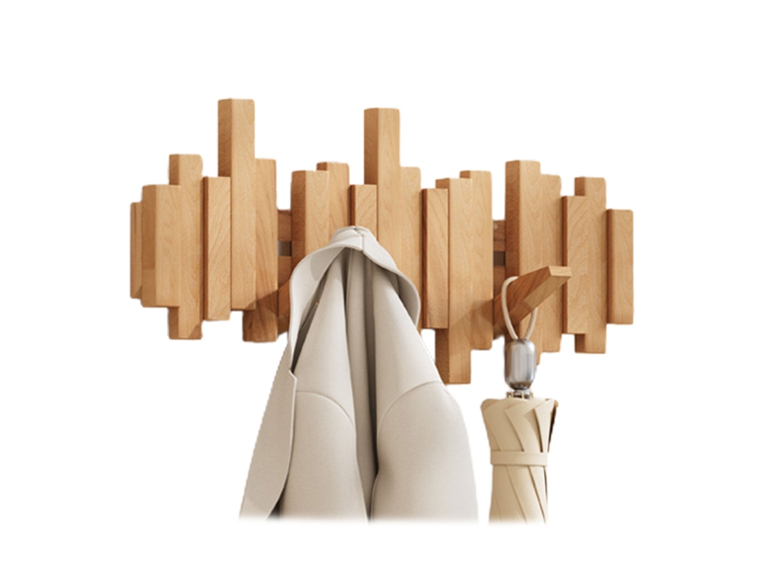 Cabideiro de Parede em Madeira com Formato Piano, Multifuncional e Dobrável, com 6 Ganchos, Ideal para Decoração de Ambientes. Cor: Faia BRILVIBERA