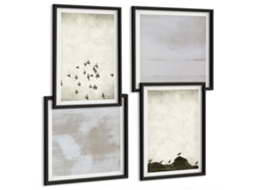 Pinturas Murais Modernas Férias Com Plantas Tropicais Moldura Preta Quadros Para O Escritório Espelharte (conjunto De 4 Imagens)