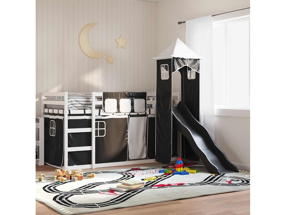 Beliche Com Escorrega E Cortinas 90x190 Cm Branco E Preto
