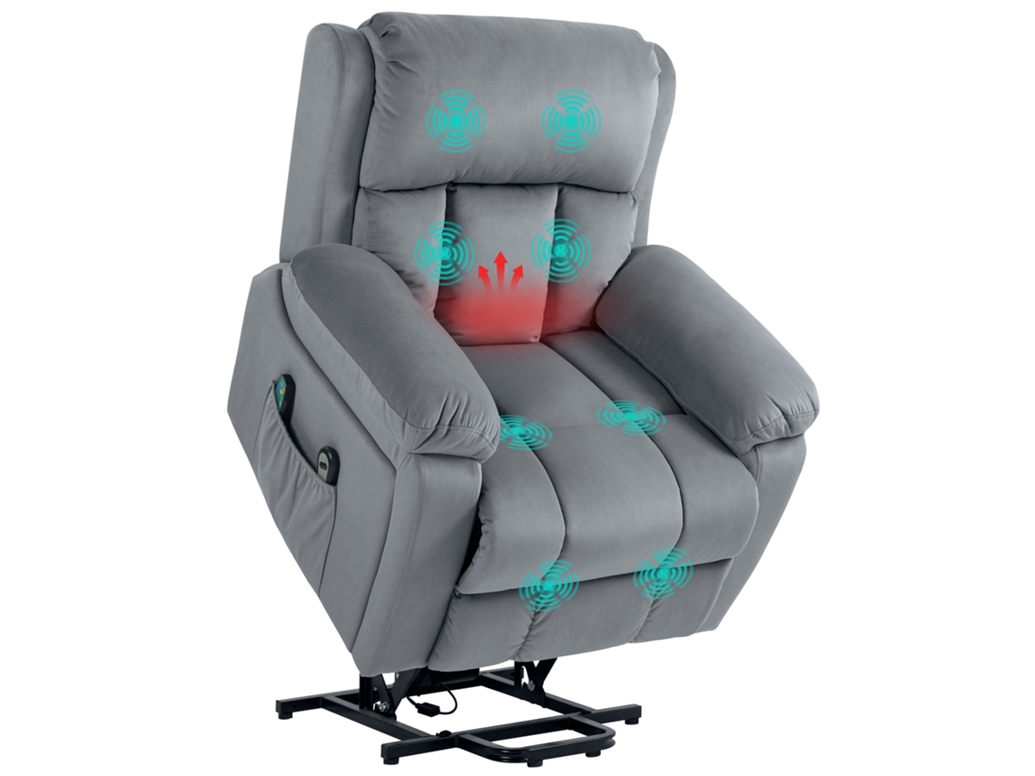 Cadeira Elevadora Elétrica com Função de Massagem e Aquecimento, Inclinação Ajustável, Estofamento Sintético, Tecido Cinza Ge