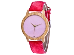 Relógio de Pareja de Pulso de Liga com Mostrador Redondo Rosa Quartzo Canvas (vermelho)