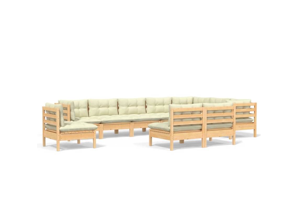 Conjunto de 10 Lounge Jardim com Almofadões Creme Pinho Maciço MAISON EXCLUSIVE