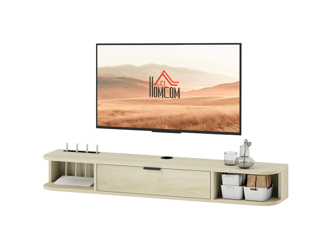 Móvel De Tv Suspenso Com Orifício Para Cabos Estilo Moderno Para Televisão 50 Polegadas 120x24x16 Cm Madeira