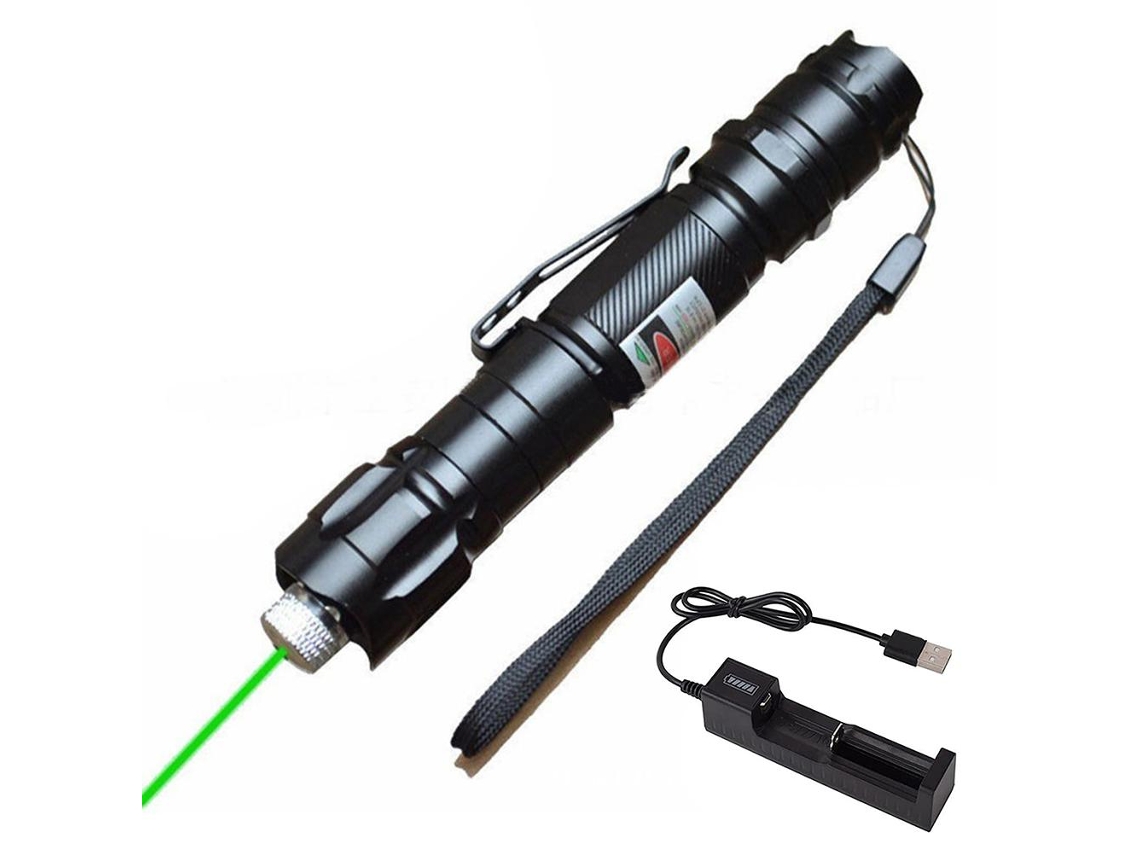 Yncm-lanterna Led Verde De Mão De Alumínio Com Carregador Usb