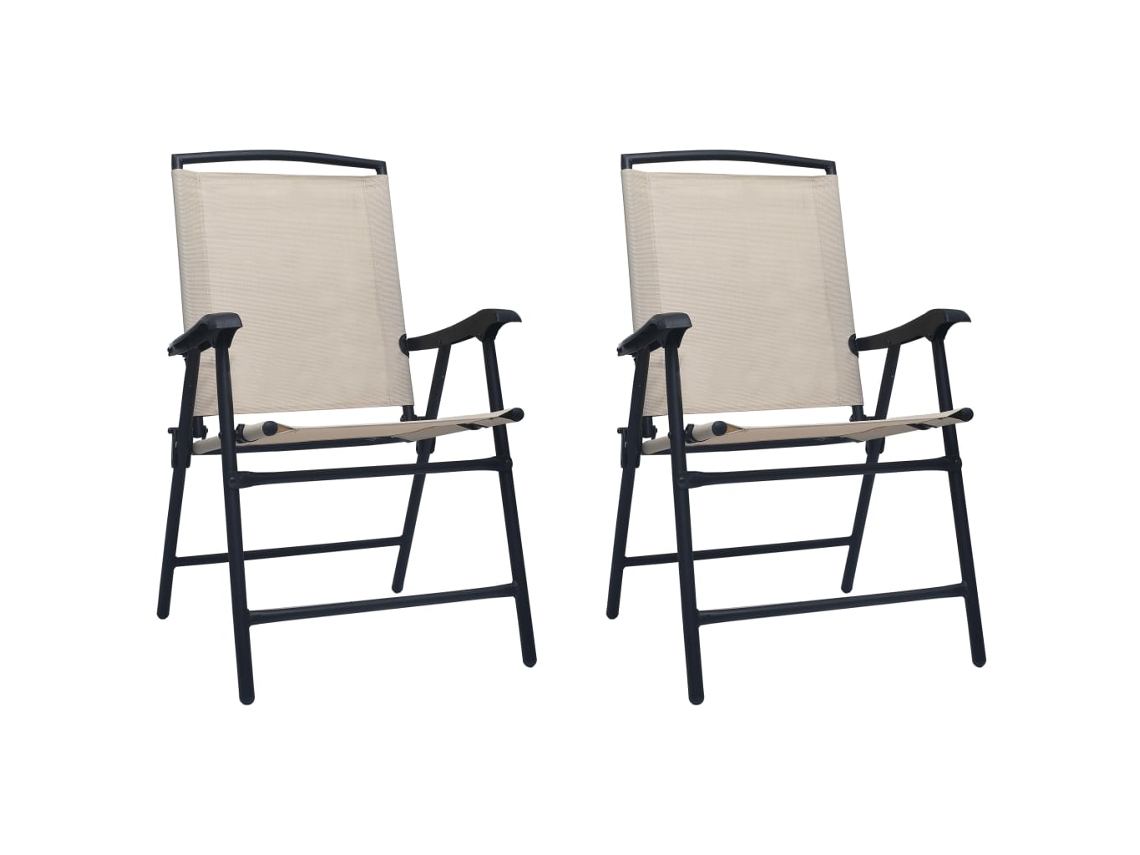 Vidaxl Conjunto De 2 Cadeiras Dobráveis Na Cor Creme Texilene