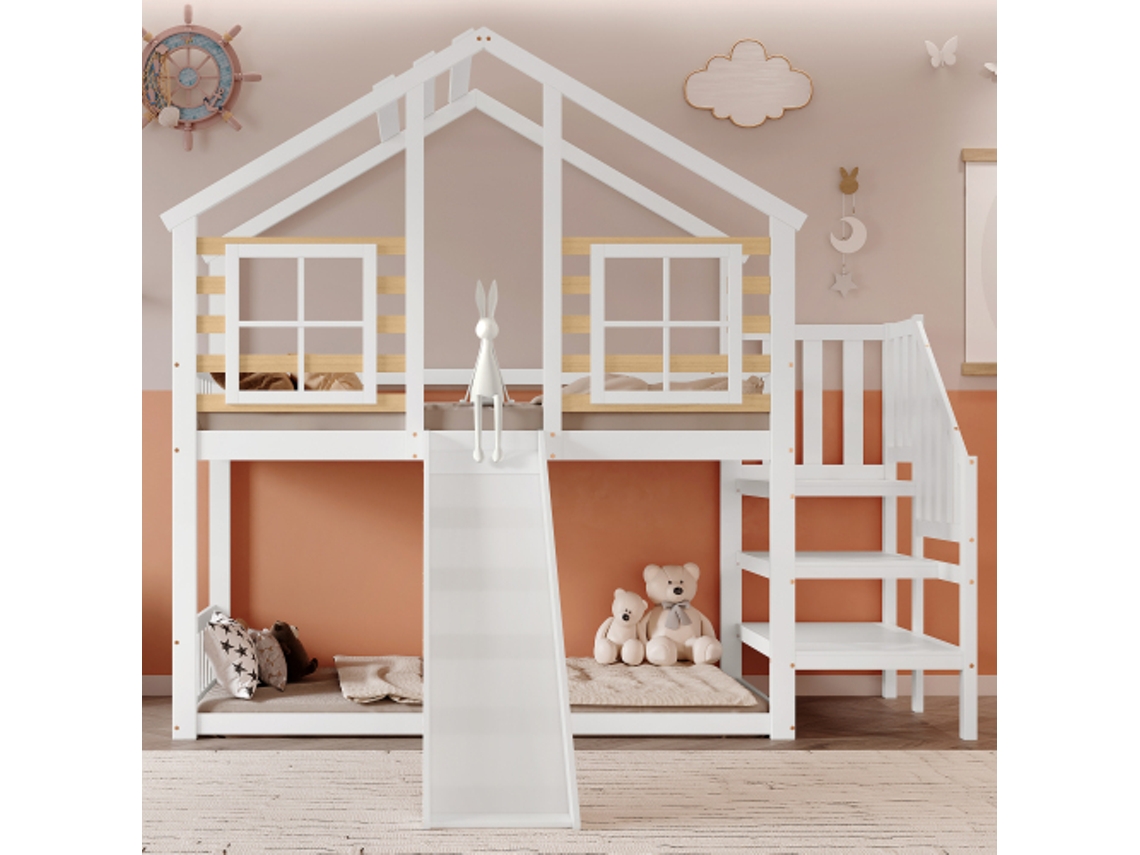 Beliche de Madeira BTFORUS 90x200 cm com Grades de Proteção e Design Infantil