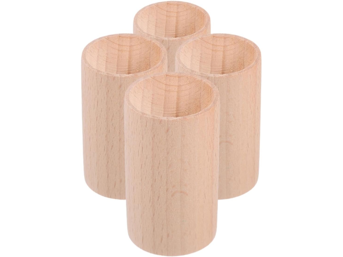 Conjunto 4 Suportes Cilíndricos Aromaterapia Decoração Interiores Madeira Cáqui Design Único Elegante Ideais GOKOCO