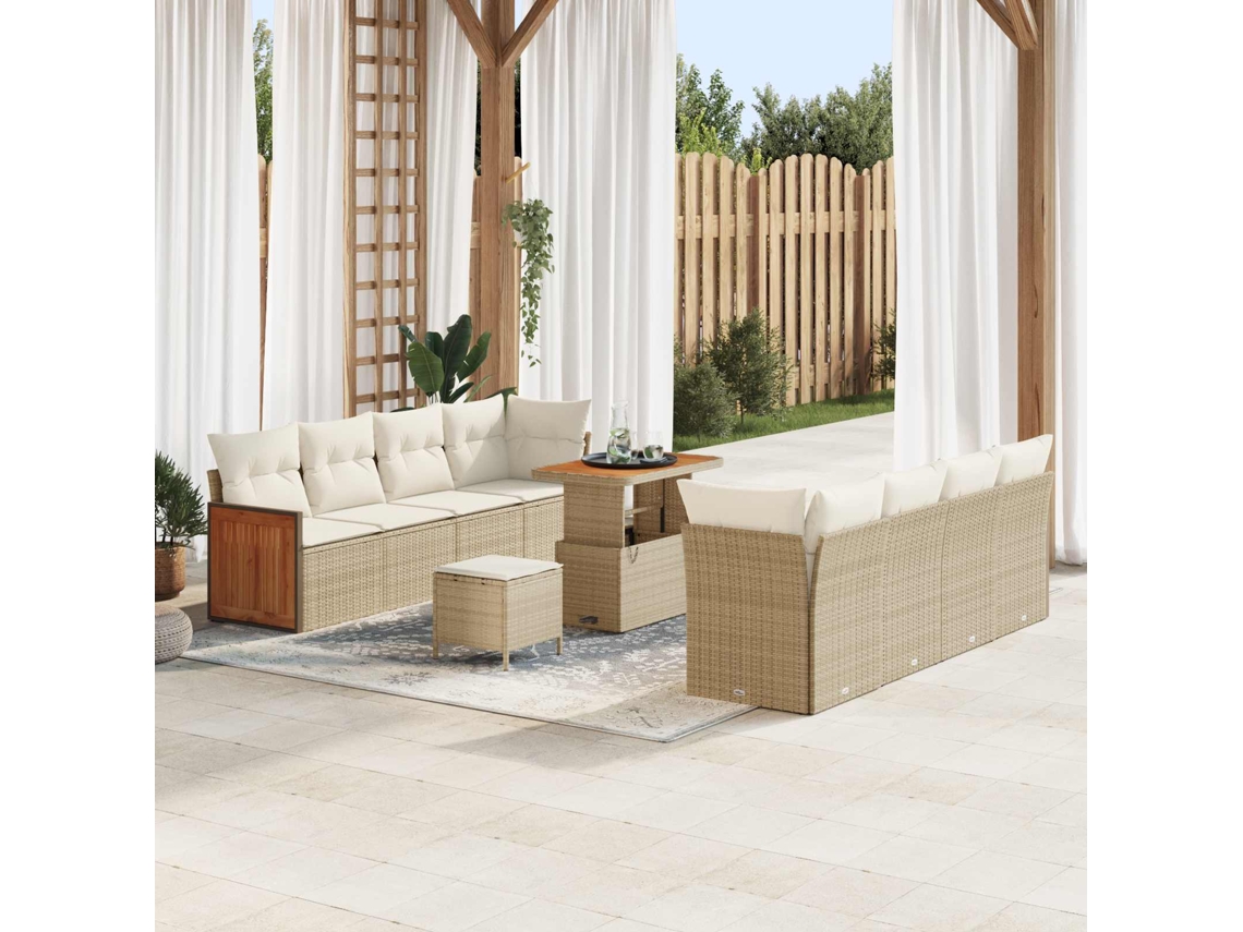 Vidaxl Conjunto De Sofá De Jardim Com Almofada 11 Pcs Bege E Creme