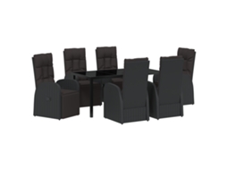 Conjunto 7 De Jantar De Jardim Com Almofadas Vidaxl Preto Rattan Poliéster