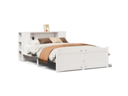 Cama com Estante Pinho Maciço Branco MAISON EXCLUSIVE (135x190 cm)