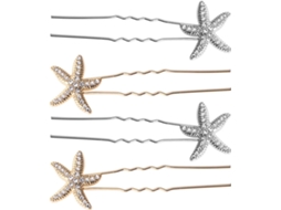 Presilhas de cabelo no formato Estrela de Ouro e Prata, conjunto com 4 unidades.