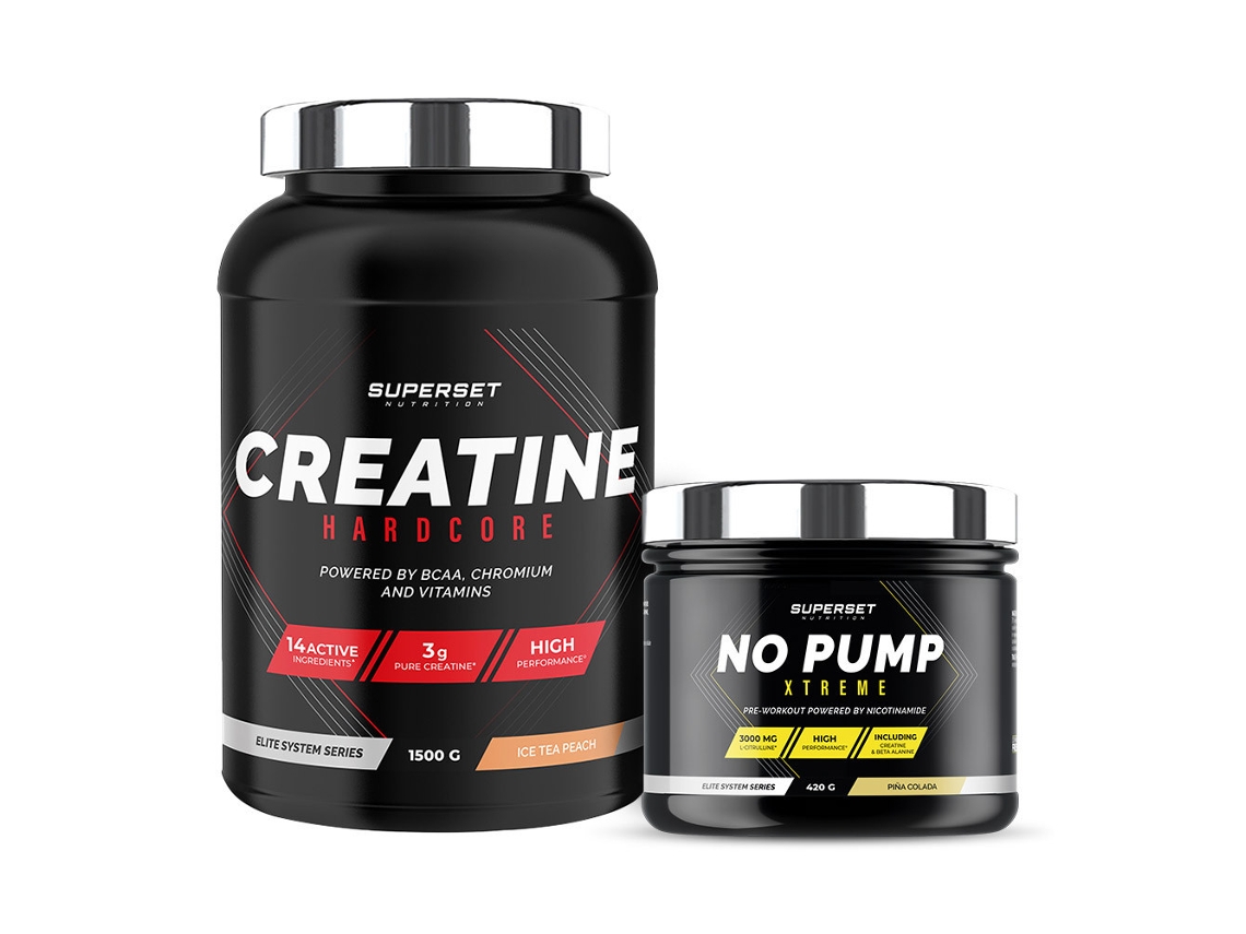 Programa Volume E Força Creatine Hardcore Ice Tea Peach No Pump Xtreme Pina Colada Superset Nutrition