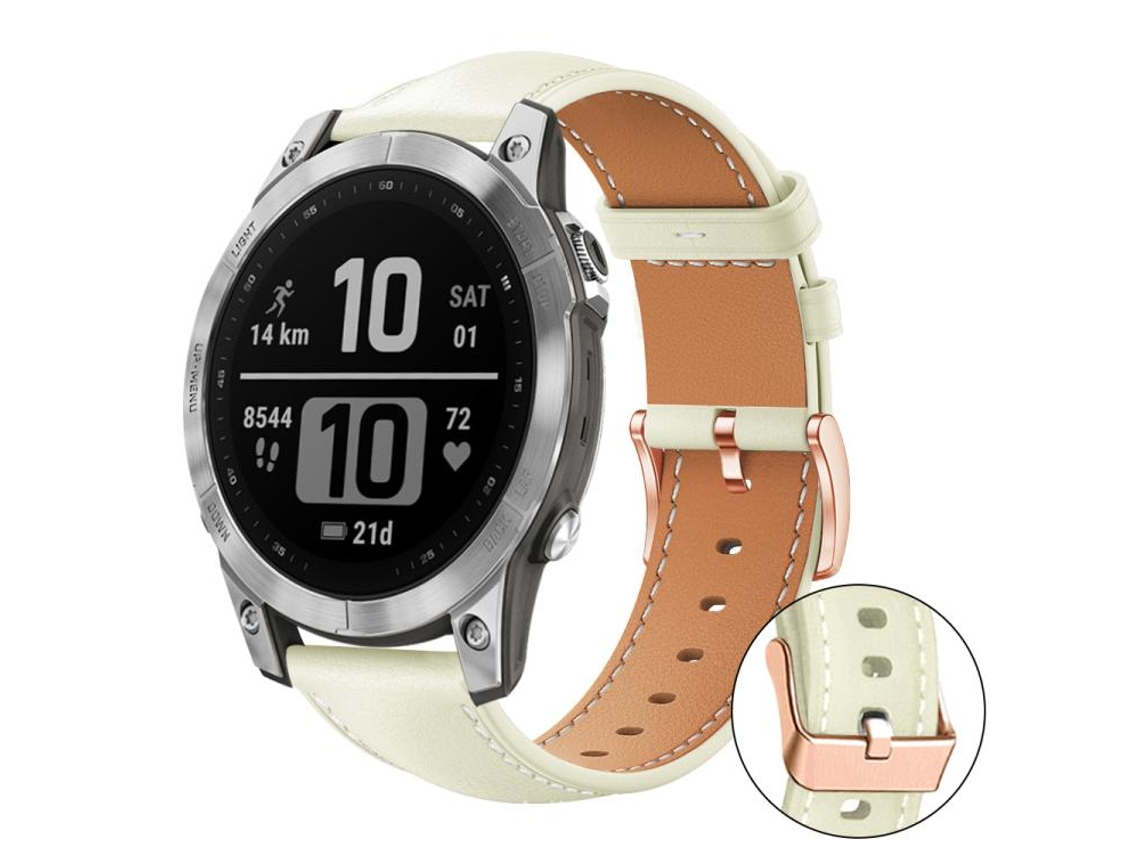 Bracelete para Garmin Fenix 8 / 7 / 6 / 5 Couro Vegano com Estampa de Tubarão e Fivela Dourada Rosa XIAOMOYU (22mm)