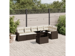 Vidaxl 7 Pcs Conjunto De Sofás Jardim C/ Almofadões Vime Pe Castanho