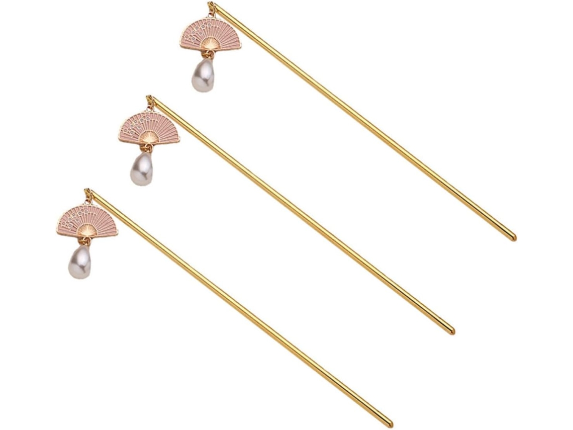 Conjunto de 3 elegantes presilhas de cabelo femininas com detalhes metálicos.