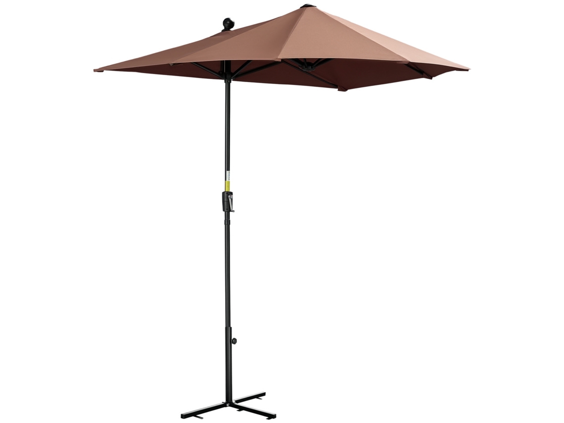 Chapéu de Sol de Parede 200x190x240cm com Manivela, Poste de Aço e Base Cruzada Castanho BTFORUS