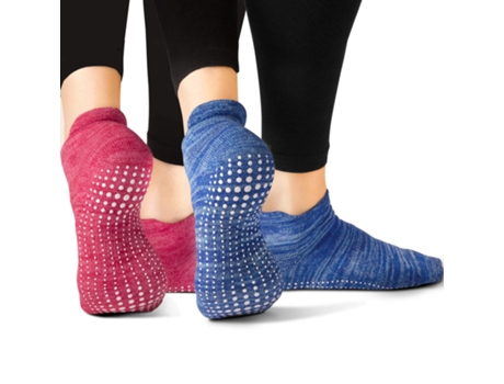 Meias Antiderrapantes Para Yoga La Active Meias De Ballet Pilates Atletas Para Homens E Mulheres 2 Pares,tamanho Médio,azul E Vermelho