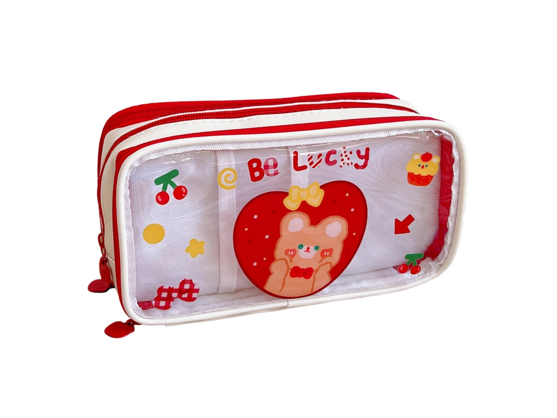 Estuche de Lápices 3 Capas Transparente de Gran Capacidad Diseño Cute Cartoon Impermeable Bolsa de Utensilios Escolares