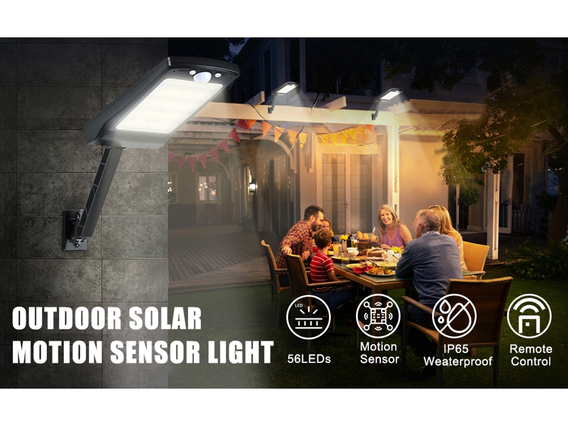Luminária solar externa com sensor de movimento e 56 LEDs, fácil de instalar, da Brilvibera.