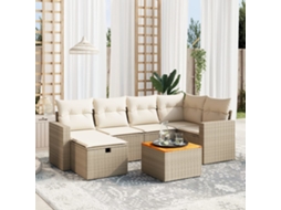 Vidaxl 7 Pcs Conjunto De Sofás P/ Jardim Com Almofadões Vime Pe Bege