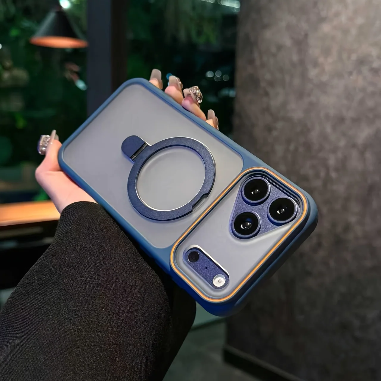 (azul Para Iphone 16) Capa Magsafe Para Celular Com Suporte Magnético Semitransparente.