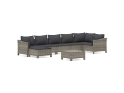 Conjunto de 8 Garden Lounge com Almofadões Vime Pe Cinzento MAISON EXCLUSIVE